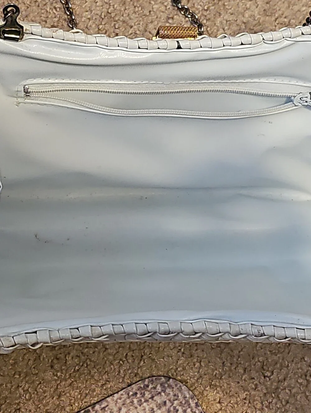 Vintage White Vinyl Clutch/purse W/metal Chain Strap